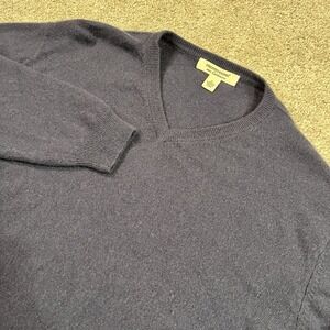Pronto Uomo Sweater‎ L Navy Blue 100% Cashmere V Neck Soft Luxury Knit Pullover